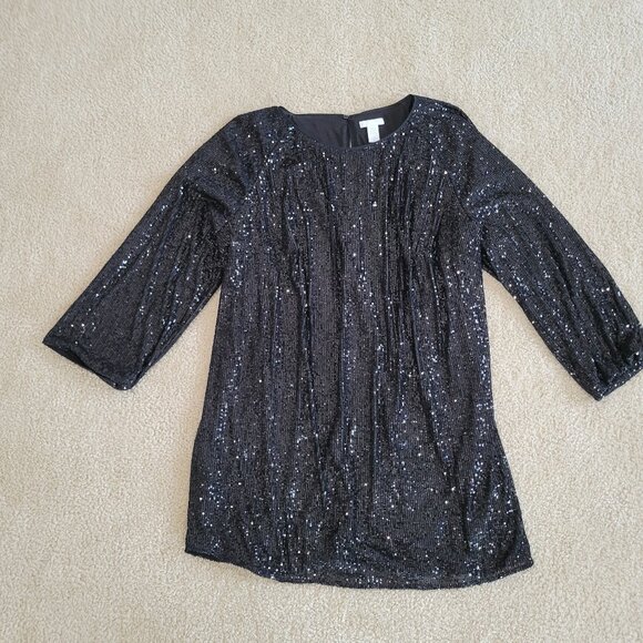 H&M Black Sequine Size XXL Holiday/ NYE / Coctail/ Formal Long Sleeve Dress - Picture 4 of 11
